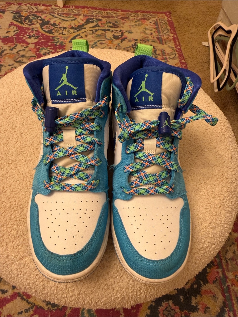 Jordan Kids High-Top Sneakers in Teal, White & Blue
